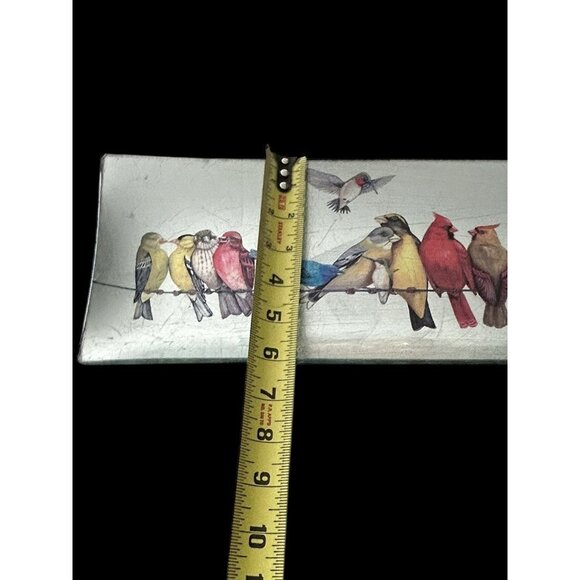 Vintage Birds of a Feather Metallic Back Painted Glass 18" Rectangle Server - Picture 6 of 7
